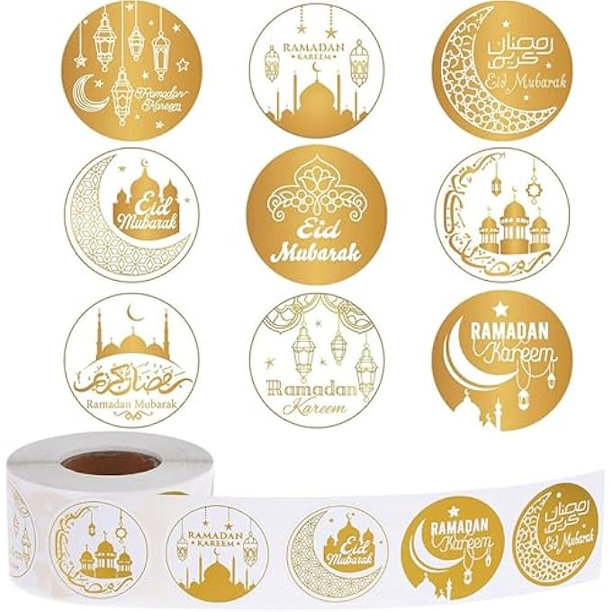 500PCS GOLD FOIL RAMADAN STICKERS, EID MUBARAK STICKER ROLL 9 PATTERNS RAMADAN KAREEM LABELS FOR GIFT TAG GREETING CARDS ENVELOPE MUSLIM PARTY DECORATIONS PARTY SUPPLIES - Image 2